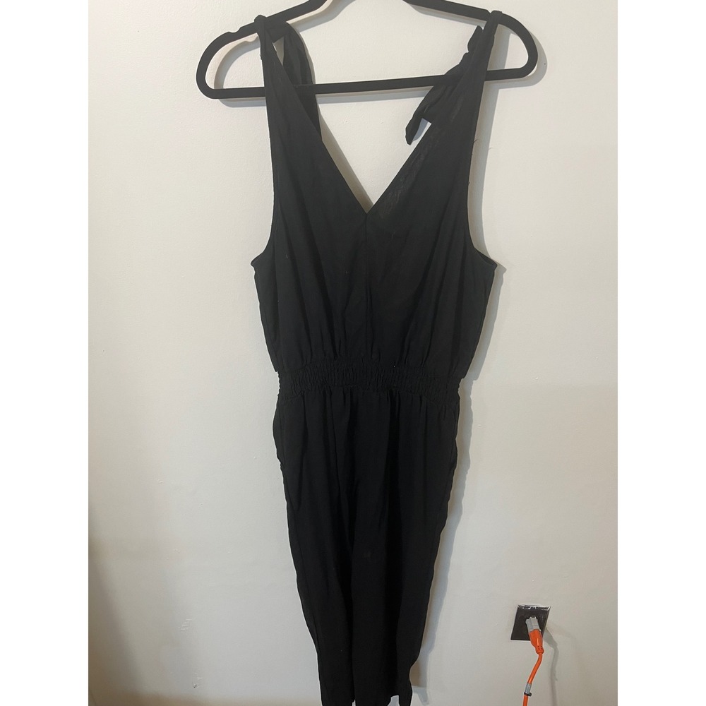 A New Day Womens Black Tie Shoulder V-Neck Elastic Waist Jumpsuit Size M - Picture 2 of 4